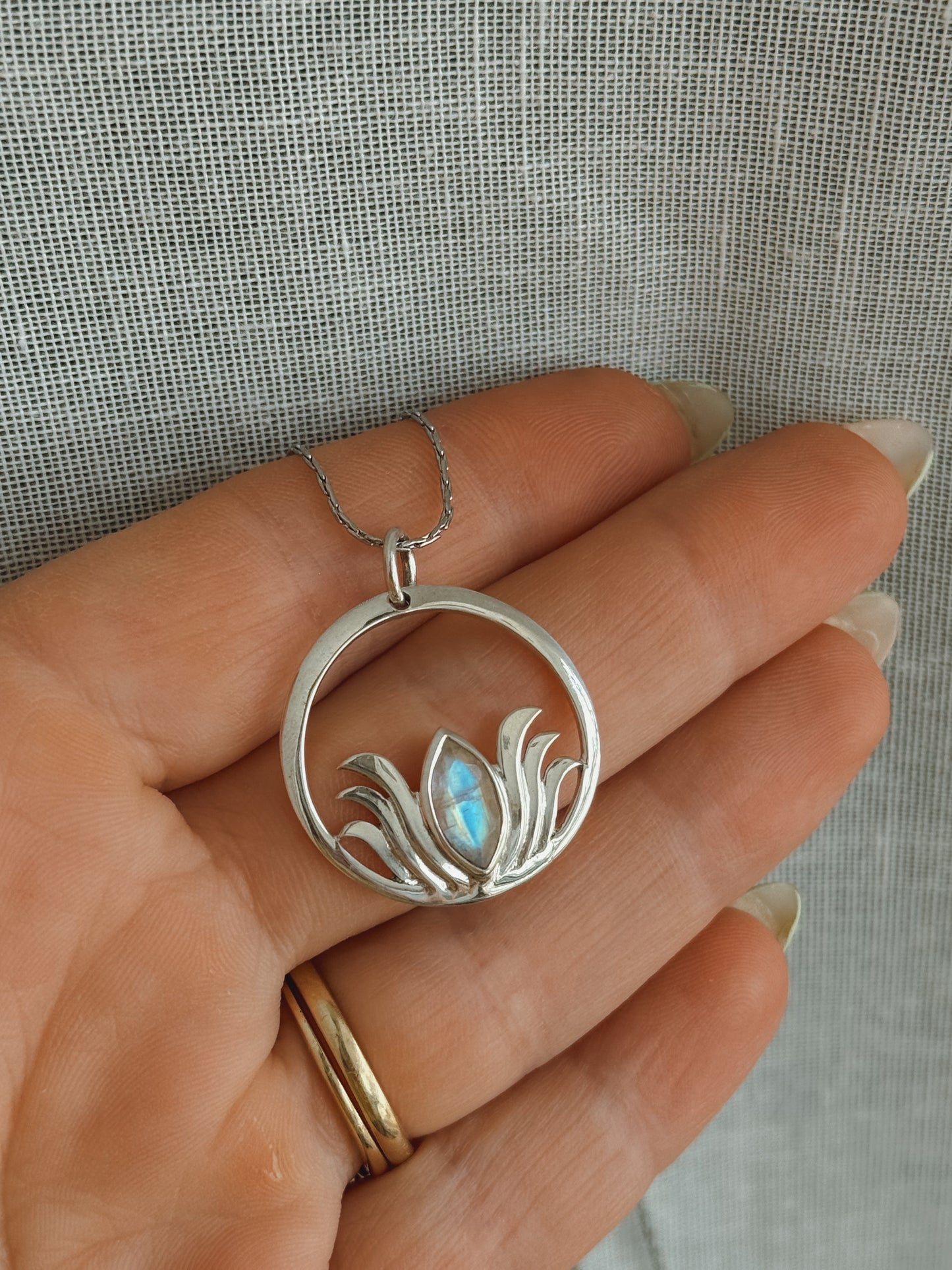 Moonstone lotus Sterling silver pendant