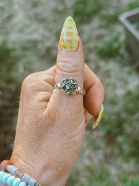 Pyrite Cluster Sterling Silver Ring – Size 9
