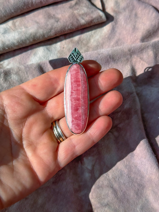 Rhodochrosite Aztec Pendant Sterling Silver