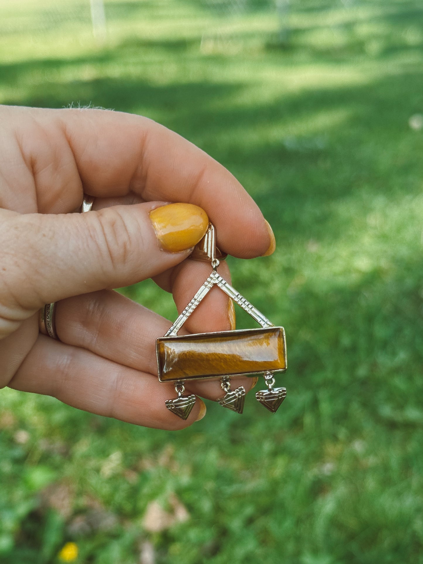 Tiger Eye Brass Pendent