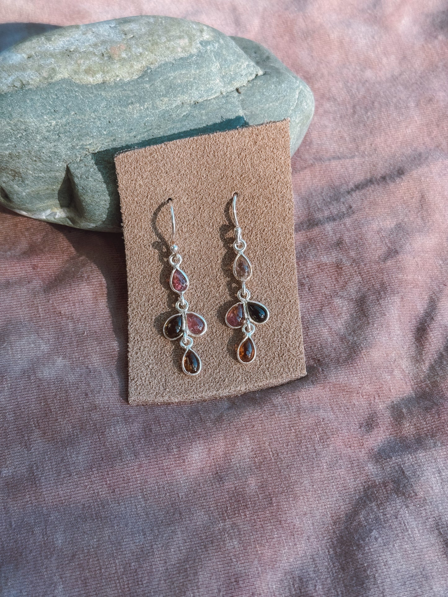 Watermelon Tourmaline Sterling drop earrings