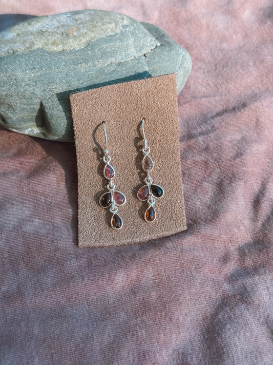 Watermelon Tourmaline Sterling drop earrings