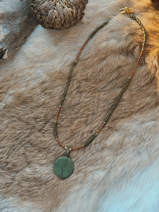 Green Jade & Seed bead Necklace