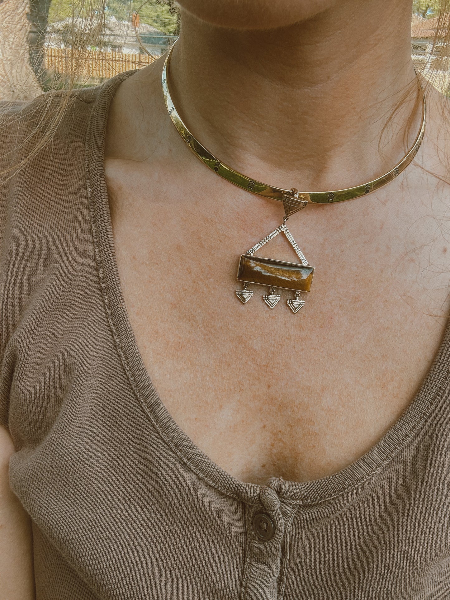 Tiger Eye Brass Pendent