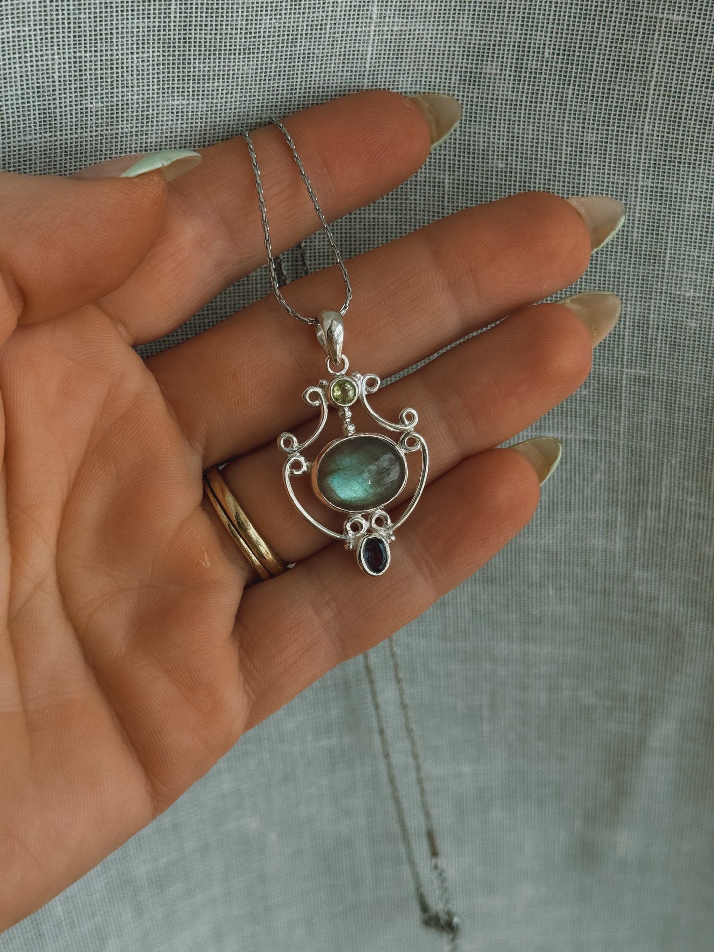Labradorite Iolite Peridot Sterling Silver Pendant