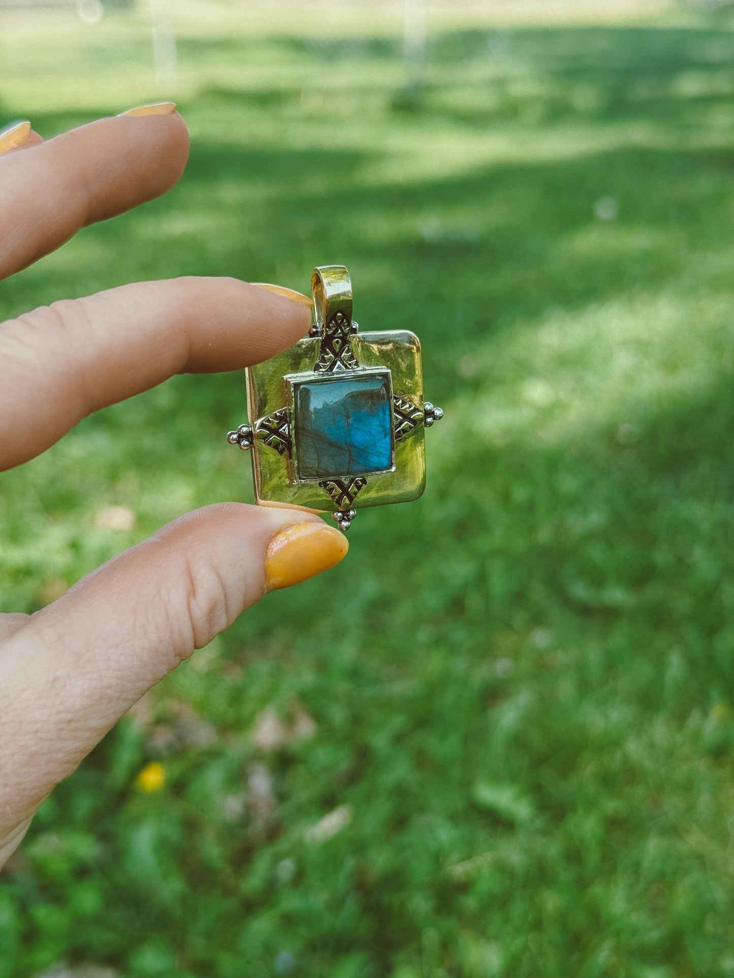 Labradorite Brass Pendant