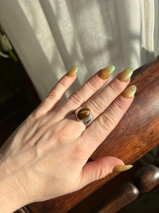 Tiger Eye Sterling Silver Ring – Size 7