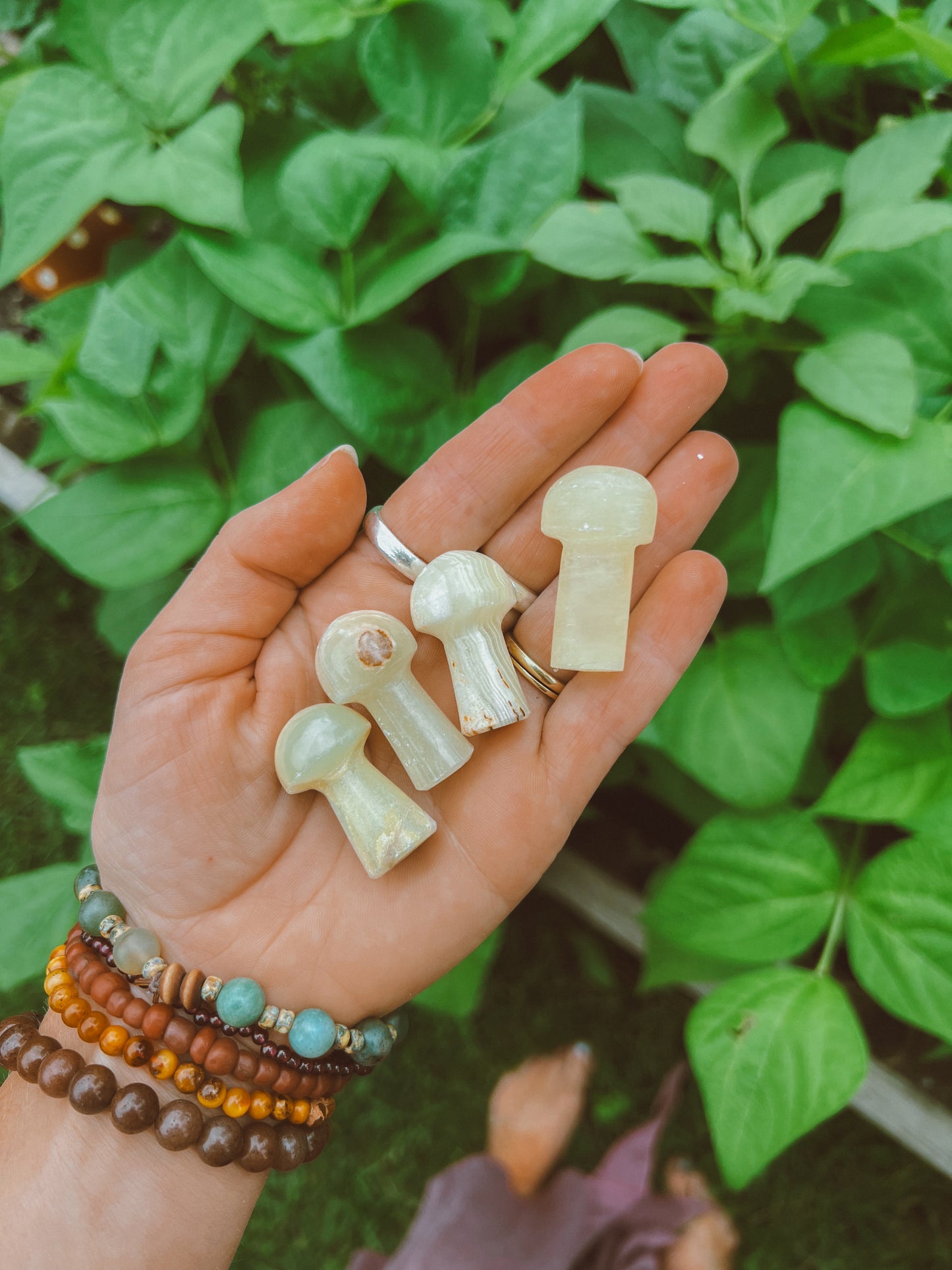 Green Calcite Carved Mushroom gemstone