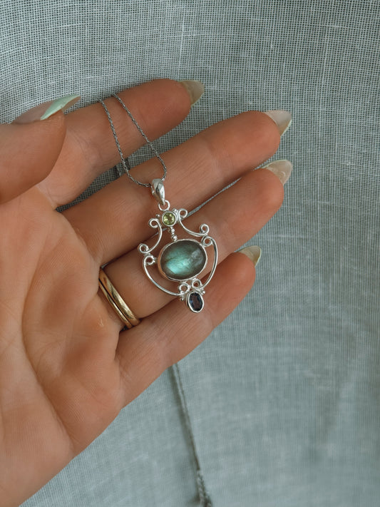 Labradorite Iolite Peridot Sterling Silver Pendant