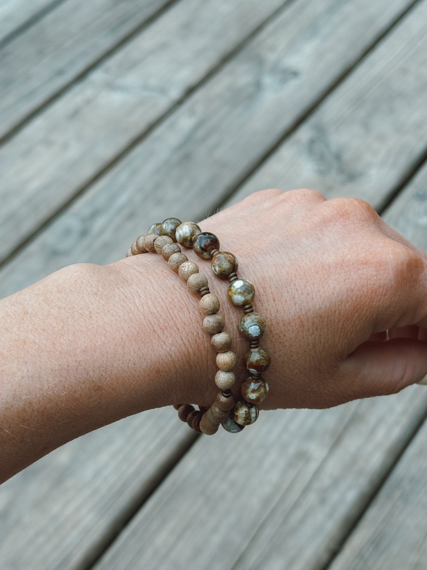 Desert Clouds Bracelet Set // Flower Agate & Sandalwood