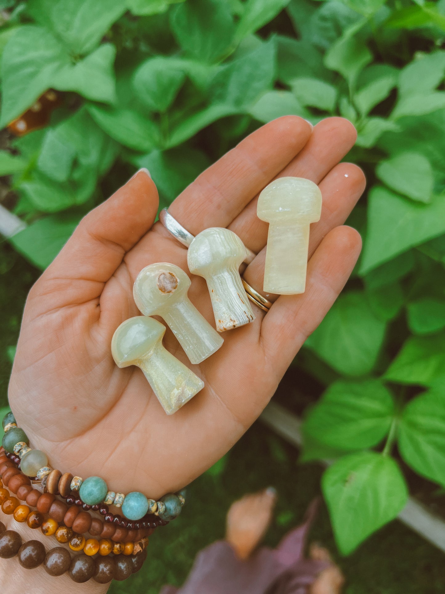 Green Calcite Carved Mushroom gemstone