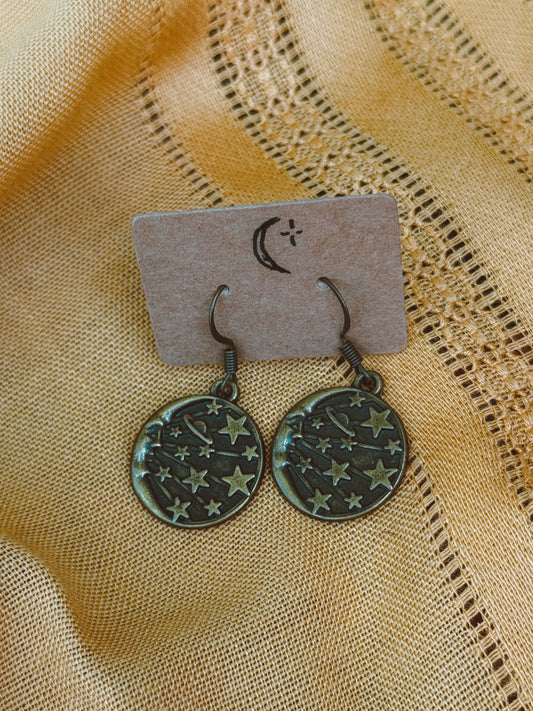 Bronze Moon Charm Earrings – Antique Bronze