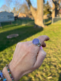 Perfect Purple Jade Sterling Silver Ring size 9