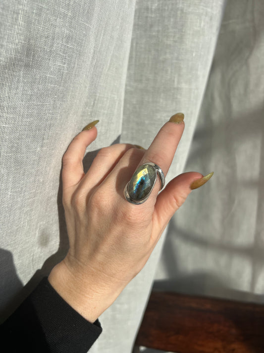 Labradorite Spiral Faceted Ring size 8