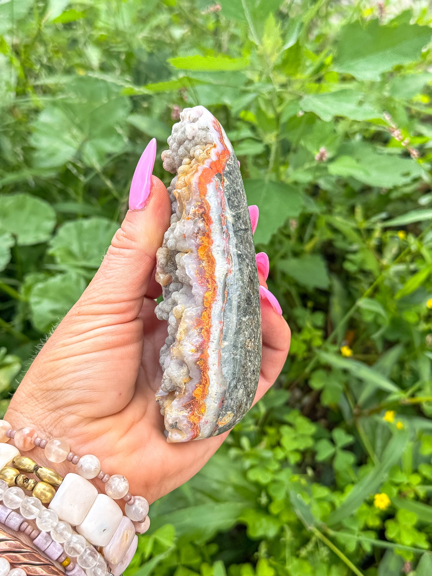 Rare Violet Pink Botryoidal Chalcedony + Bumblebee Jasper