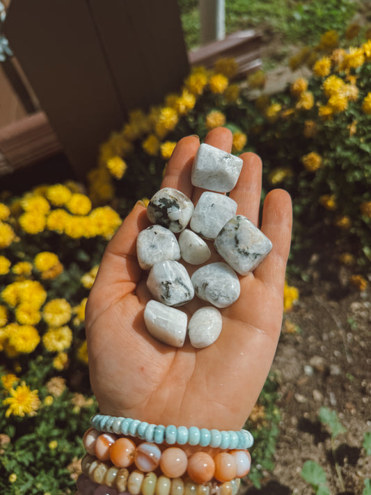 White Rainbow Moonstone Tumbled Stone