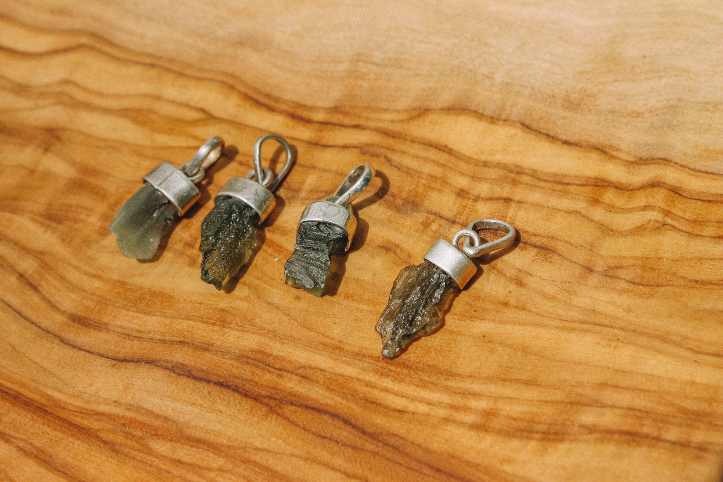 Raw Moldavite Pendant with Sterling silver