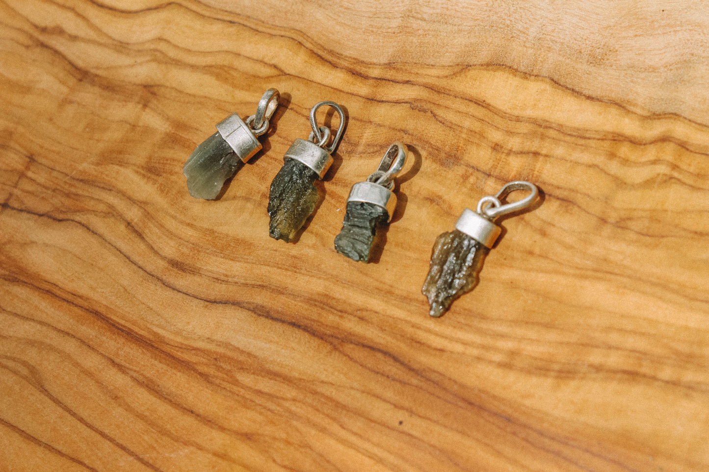 Raw Moldavite Pendant with Sterling silver