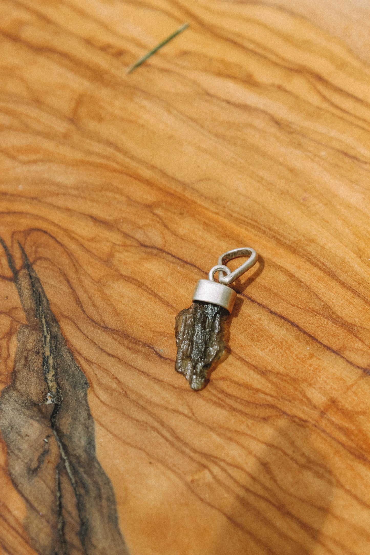 Raw Moldavite Pendant with Sterling silver