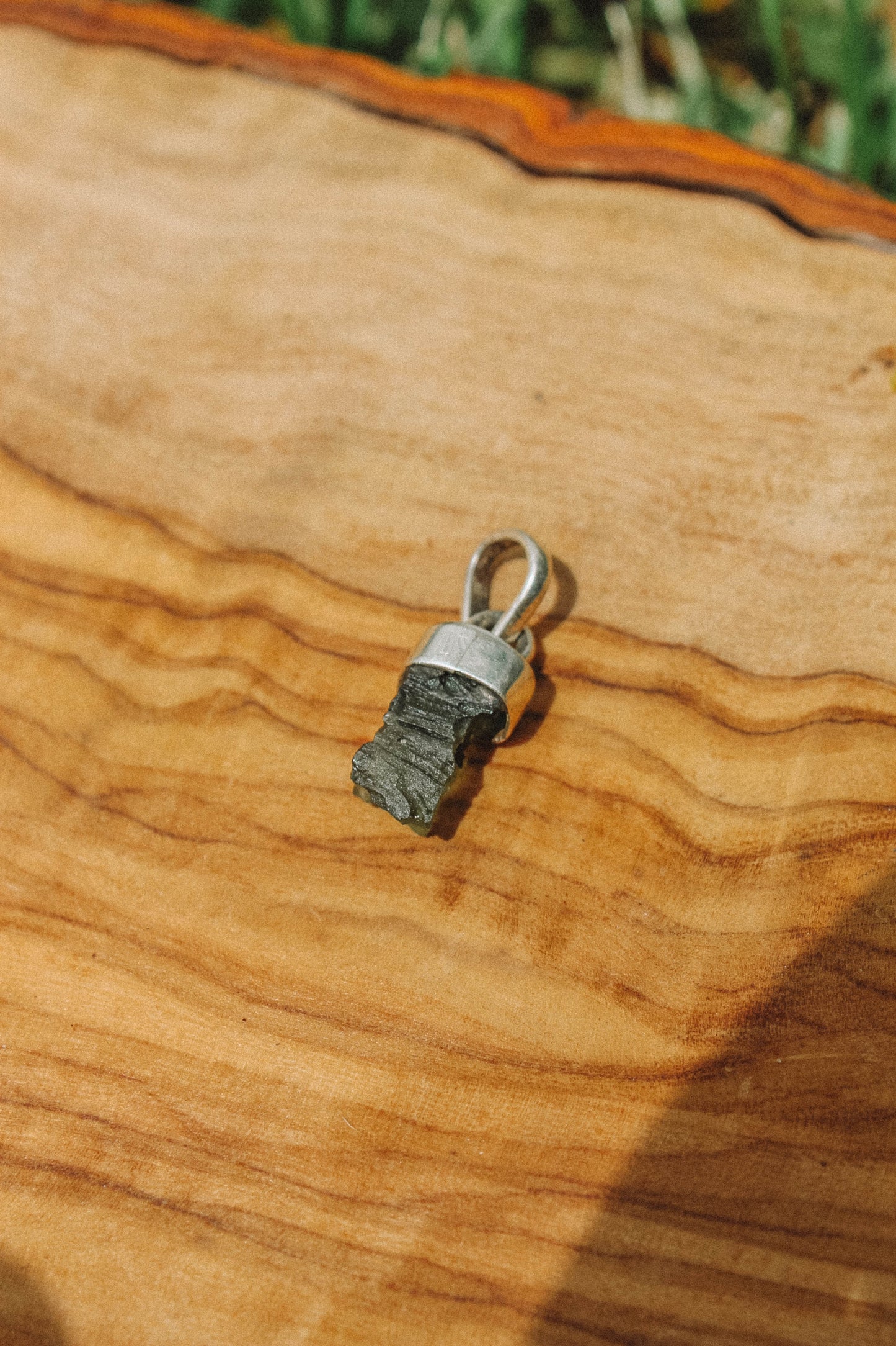 Raw Moldavite Pendant with Sterling silver
