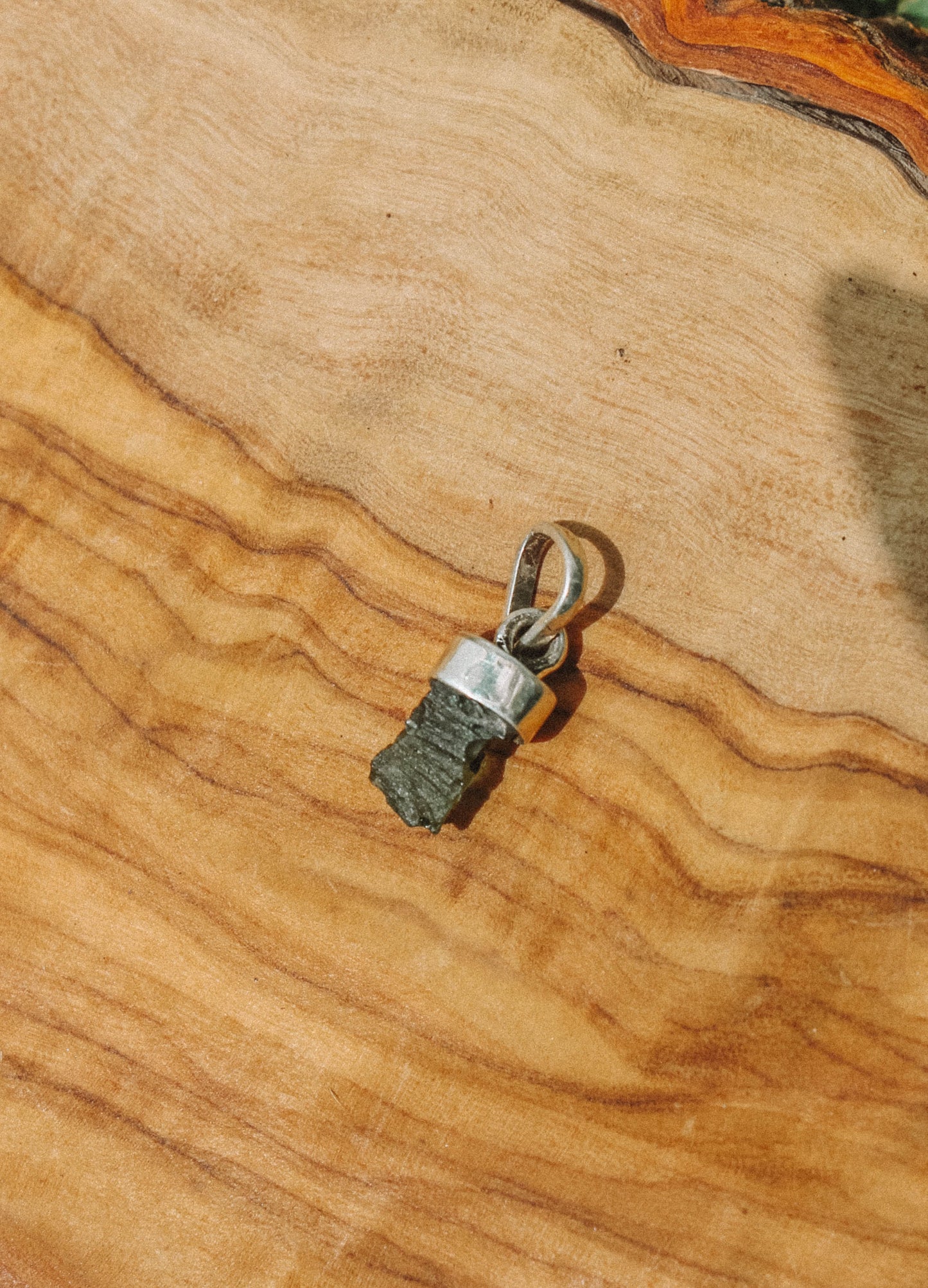 Raw Moldavite Pendant with Sterling silver