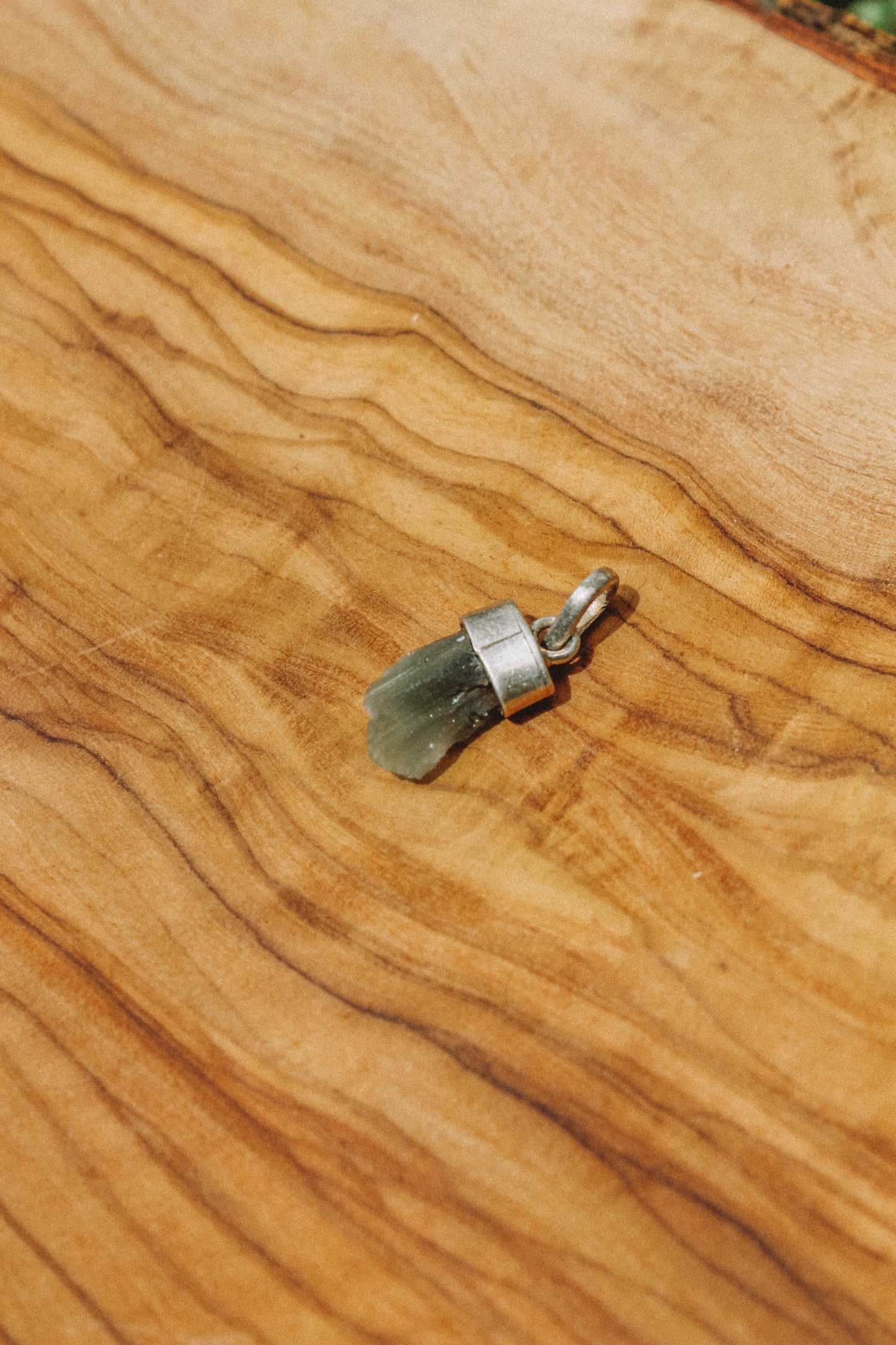 Raw Moldavite Pendant with Sterling silver